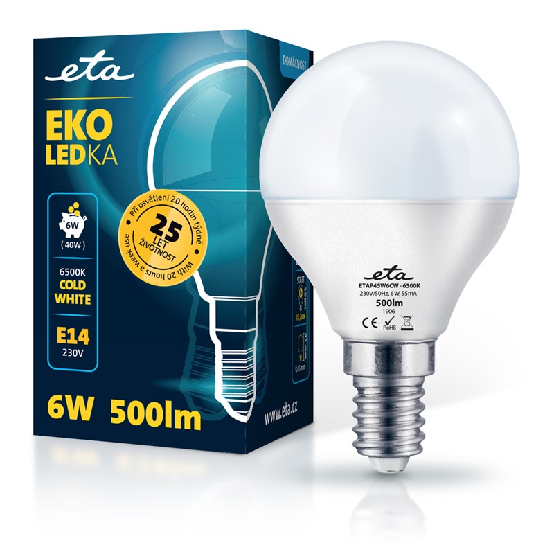Žárovka LED ETA EKO LEDka mini globe 6W, E14, studená bílá obrázek 1
